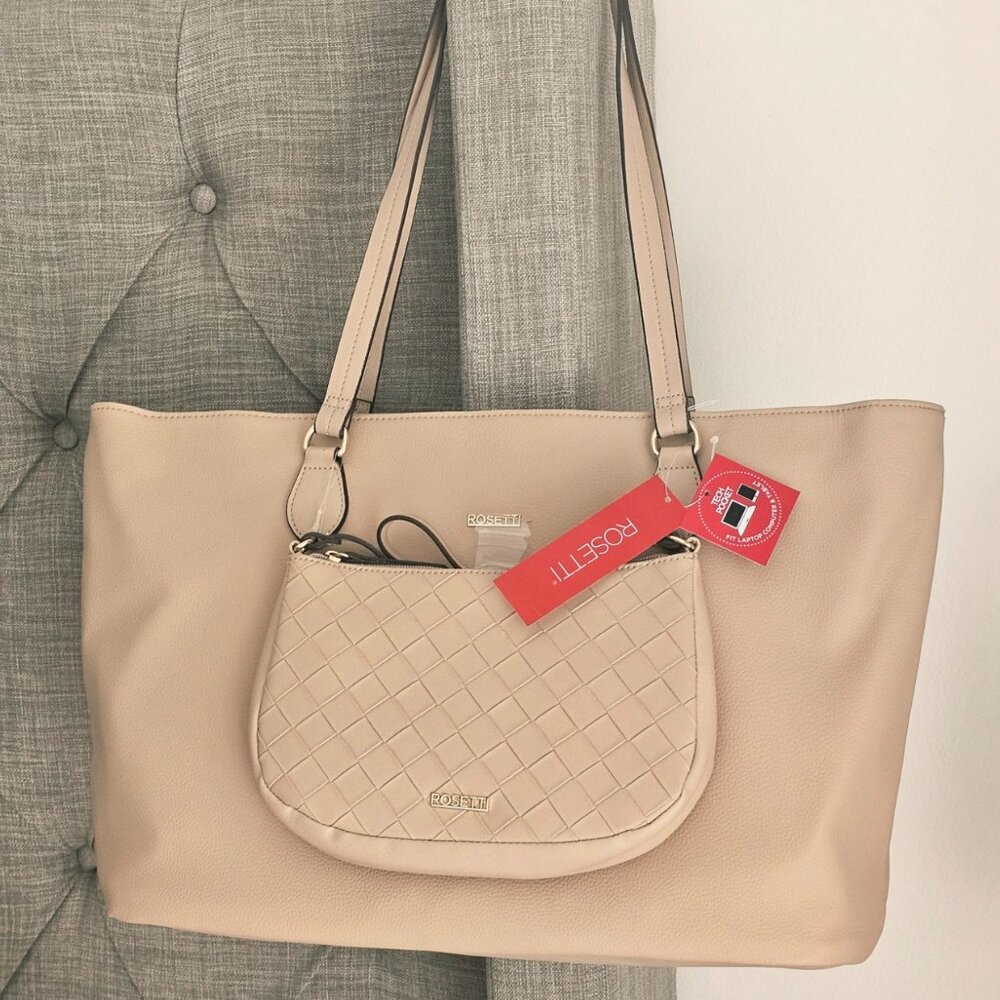 Rosetti Mara 2 piece Tote Tech Pocket laptop & Mini Shoulder Bag Oat Milk NWT